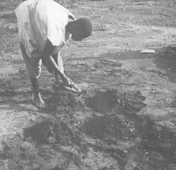 Mamadu Vad montrant l'emploi du hoyau