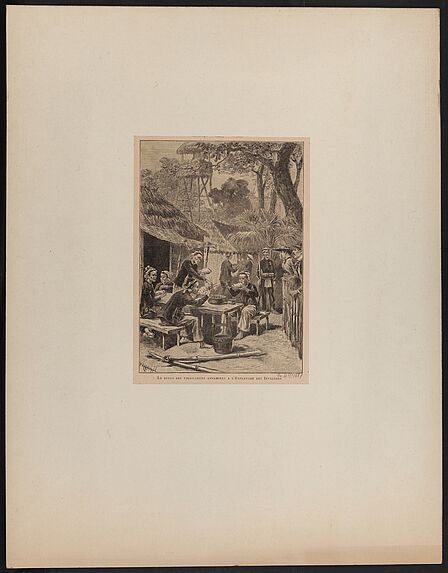 Le repas des Tirailleurs Anamites à l'Esplanade des Invalides lors de l'Exposition Universelle de 1889