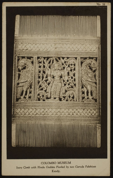 Ivory comb with hindu goddess flanked by two Garuda Pakshiyas