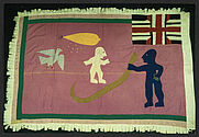 Sans titre [drapeau Asafo : hommes, serpent, oiseau et épi de maïs]