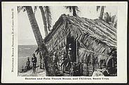 Bamboo and palm thatch house, and children, Santa Cruz