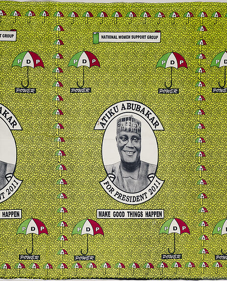 Coupon de pagne imprimé à l’initiative du National Women Support Group pour la candidature à l’élection présidentielle nigériane de Atiku Abubakar