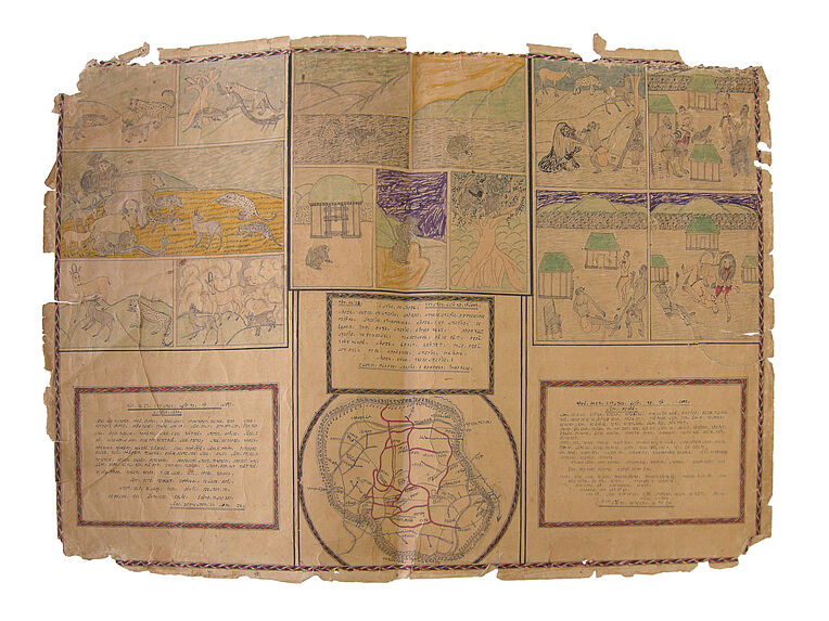 Trois contes avec plan de la ville de Foumban et légendes manuscrites