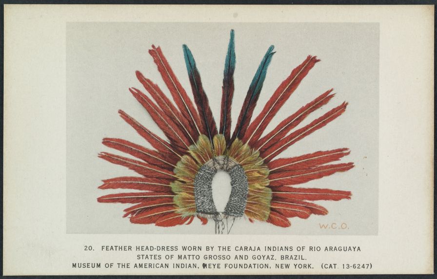 Feather head-dress worn by the Caraja Indians of Rio Araguaya
