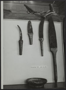 Divers instruments utilisés pour couper l'ensete