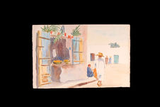 "Scène de la rue", aquarelle