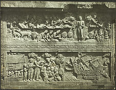 Le Bain du Bodhisattva, relief javanais de Borobudur [bas-relief]
