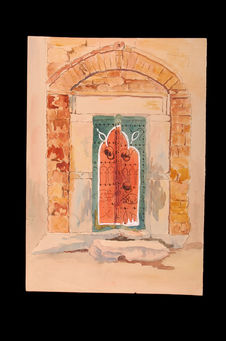 "Porte de maison", aquarelle