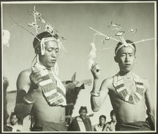 Thankul Naga of one of the famous tribes of Manipur wearing head dress for dance