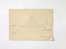 A person, rowing the boat [une personne sur un bateau, ramant]