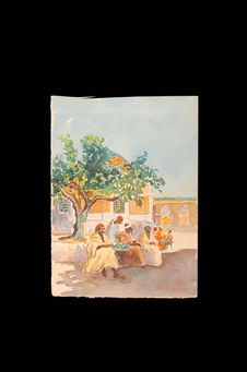 "Café en plein air", aquarelle